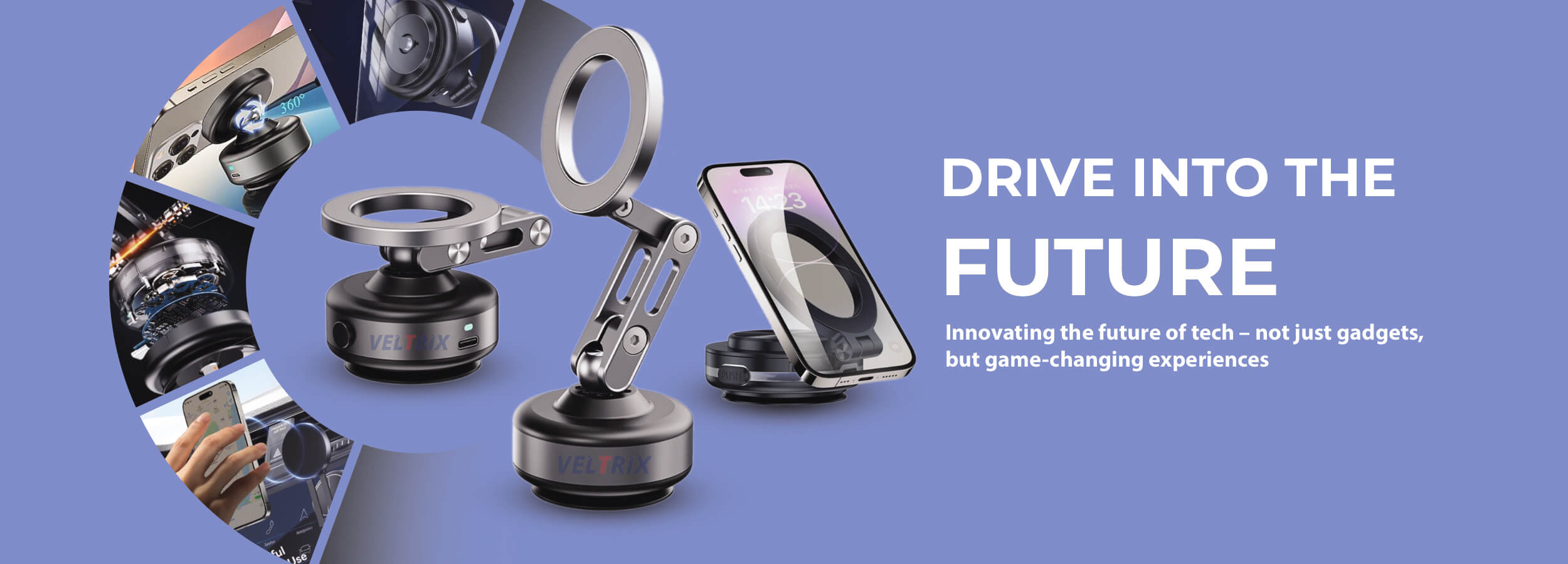 Veltrix magnetic phone holder with 360-degree rotation and sleek compact design – perfect for cars, desks, and home use